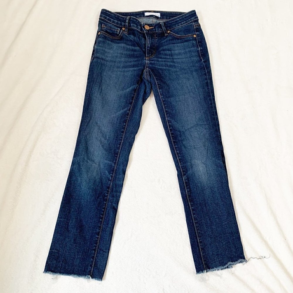 LOFT Ann Taylor Curvy Straight‎ Jeans Dark Wash Raw Hem Size 00 24 Women